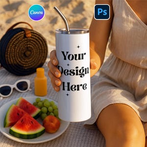 20oz Tumbler Mockup, Canva Drag and Drop, Photoshop Tumbler Mockup, PSD Tumbler Mockup, 20oz Canva Drag and Drop, Person Holding Tumbler