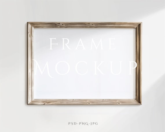 Landscape Frame Mockup A4 | Rustic Frame Mockup | Antique Frame Mockup | Horizontal Frame | Vintage Wall Art Mockup | Wood Frame Mockup