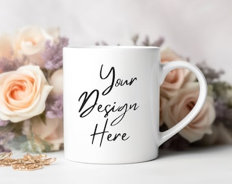 11 oz White Mug Mockup | Spring Floral Mug Mockup | Coffee Mug Mockup | Mockup PSD JPG | Mug Template | Lifestyle Mockup | Blank Mug Mockup