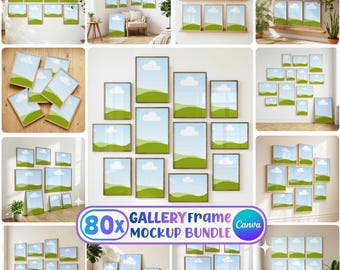 Paquete de maquetas de marcos para galerías: 80 plantillas de Canva con función de arrastrar y soltar, formato DIN A (descarga digital)