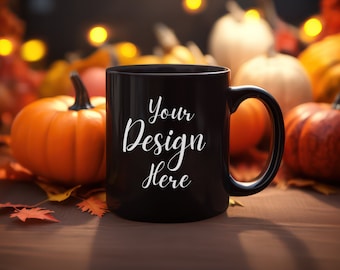 11 Unzen Schwarze Tasse Mockup | Herbst Tasse Mockup | Tasse Mockup JPG PSD | 11 oz Kaffeebecher Mockup | Halloween Tasse Mockup | Herbst Tasse | Sublimationsbecher
