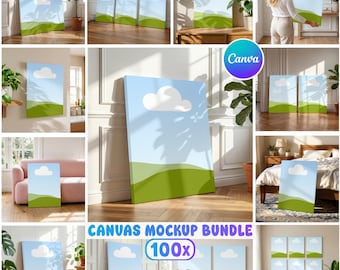 Paquete de 100 maquetas de lienzo: Canva con función de arrastrar y soltar (descarga digital)