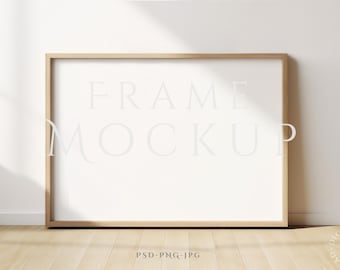 Lijstmodel A4 | Horizontaal framemodel | Mockup voor muurkunst | Framemodel afdrukken | Houten modellijst | Minimalistisch framemodel | PNG-PSD