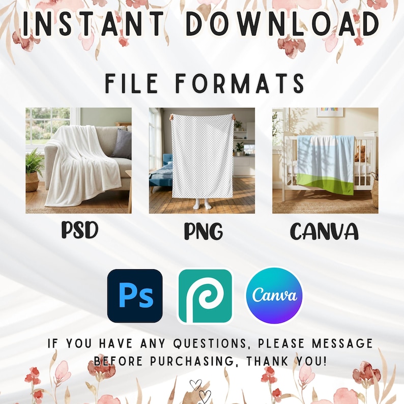 50 Printify Blanket Mockups Bundle: PSD, PNG, Canva Drag and Drop Mockups (Digital Download) image 6