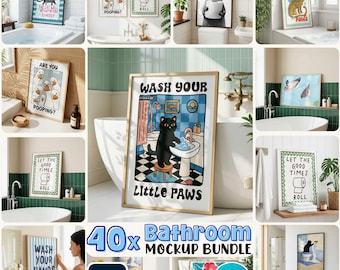 40x Bathroom Frame Mockup Bundle: PSD Smart Objects, Canva Drag & Drop Templates
