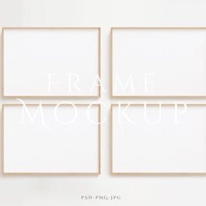 Landscape Frame Mockup A4 | 4 Horizontal Frame Mockup | 4 Frame Mockup Set | 4 Frames Mockup | Lightwood Mockup Frame | Minimalist Frame