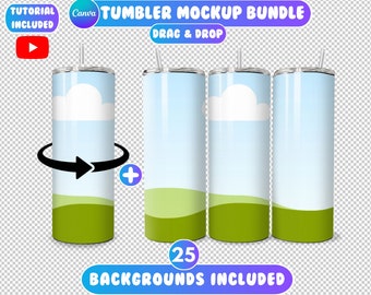 20 OZ Skinny Tumbler Mockup, Realistic Tumbler Mockup, Editable Tumbler Canva Template, Drag and Drop Canva Frame, Sublimation Mockup
