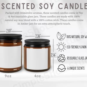 Tabela de tamanhos de velas perfumadas âmbar, Tabela de tamanhos de velas perfumadas Printify, Fácil de usar arrastar e soltar, Modelo de vela, Tabela de tamanhos de velas Printify