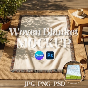 Woven Blanket Mockup, Photoshop Woven Blanket Mockups, Printify Woven Blanket Mockup, Throw Blanket Mockup, Blanket Mockup