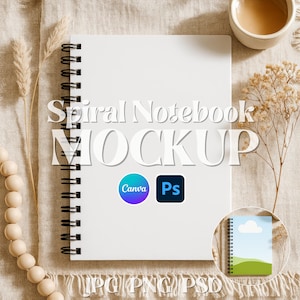 Spiral Notebook Mockup, Canva Spiral Notebook Mockup, PSD PNG Spiral Notebook Template, Printify Spiral Notebook Mockup, Drag and Drop Canva