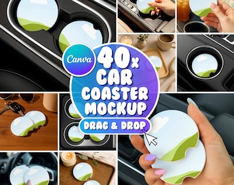 Canva Car Coaster Mockup Bundle: Drag & Drop Templates (Digital Download