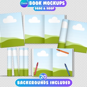 12 maquetes de livro Canva, modelo de maquete de capa de livro, carta dos EUA, maquete KDP, maquete de revista Canva, maquete de e-book Canva, 20 fundos