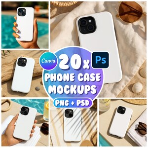 20x PSD PNG Schutzhüllen Mockup, PSD PNG Schutzhüllen Mockups, iPhone Case Mockup, Canva Phone Case Mockup