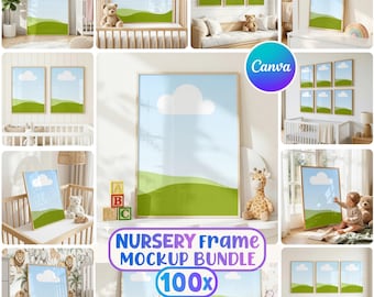 100x Nursery Frame Mockup Bundle: Canva Drag and Drop, DIN A Ratio (Digital Download)