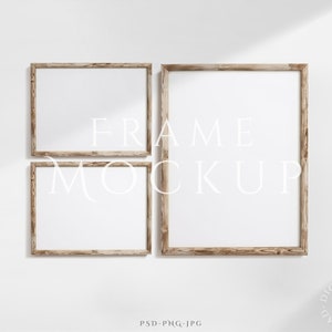3 Rahmen Mockup 3:4 | Horizontaler Rahmen | Antiker Bilderrahmen | Heller Holzrahmen Mockup | Wand Kunst Mockup | Holzrahmen Mockup