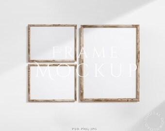 3 Frame Mockup 3:4 | Horizontal Frame | Antique Frame Mockup | Light Wood Frame Mockup | Wall Art Mockup | Wood Frame Mockup