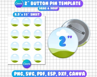 Plantilla de botón de 2", plantilla de botón de Canva, botón circular, botón Svg, plantilla de botón de sublimación, botón imprimible