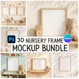 30x Nursery Frame Mockup Bundle, PSD Nursery Frame Mockups, 8 x 10&quot; Nursery Frame Mockups, Canva Drag and Drop, Nursery Mockup Bundle