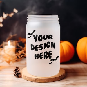 16 Oz Frosted Glass Can Tumbler Mockup | Beer Can Glass Mockup | Halloween Glass Can Mock Up | Iced Coffee Glass Mockup | 16 Oz Can Mockup