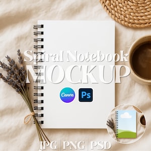Spiral Notebook Mockup, PSD PNG Spiral Notebook Template, Canva Spiral Notebook Mockup, Printify Spiral Notebook Mockup, Drag and Drop Canva