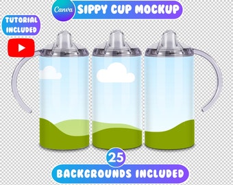 Sippy Cup Mockup, Drag and Drop Mockup, 12oz Kids Tumbler, Canva Sippy Cup, Kids Sippy Cup Mockup, Tumbler Mockup, 25 Backgrounds Included