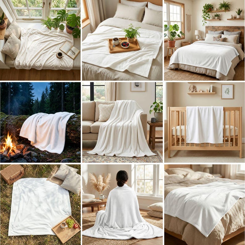 50 Printify Blanket Mockups Bundle: PSD, PNG, Canva Drag and Drop Mockups (Digital Download) image 5
