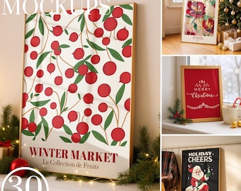 30 Christmas Frame Mockup Bundle, PSD Frame Mockups, Photoshop Frame, Holiday Frame Mockup, Minimalist Frame Mockup, DIN A Frame Mockups
