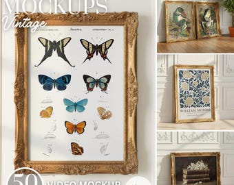 50 Vintage Frame Mockup Bundle: PSD Smart Objects, Video Mockup Included