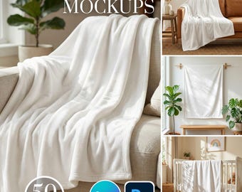 50 Printify Blanket Mockups Bundle: PSD, PNG, Canva Drag and Drop Mockups (Digital Download)