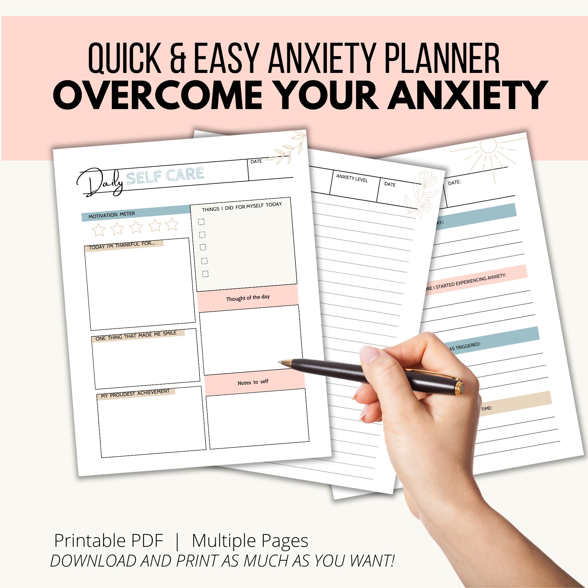 Quick & Easy Planner for Anxiety, Self Care, and Mental Health