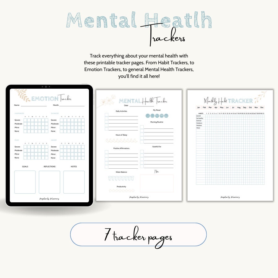 Mental Health Trackers PDF Mood Tracking Mood Tracker Mental Health ...