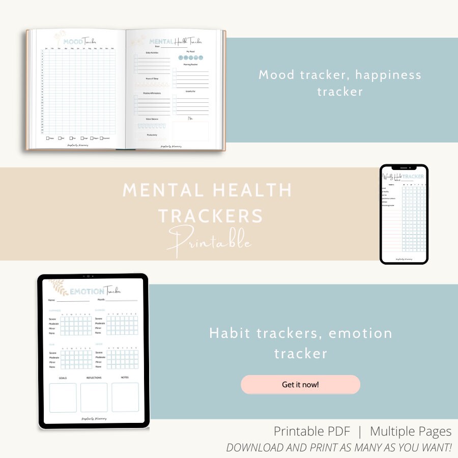 Mental Health Trackers PDF Mood Tracking Mood Tracker Mental Health