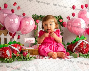 Kate Strawberry Market Backdrop Spring Strawberry Shop Backdrop