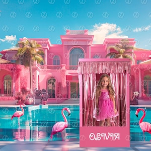 Pink doll box digital Backdrop, doll Backdrop, fashion doll box Background, doll box overlay PNG and PSD file