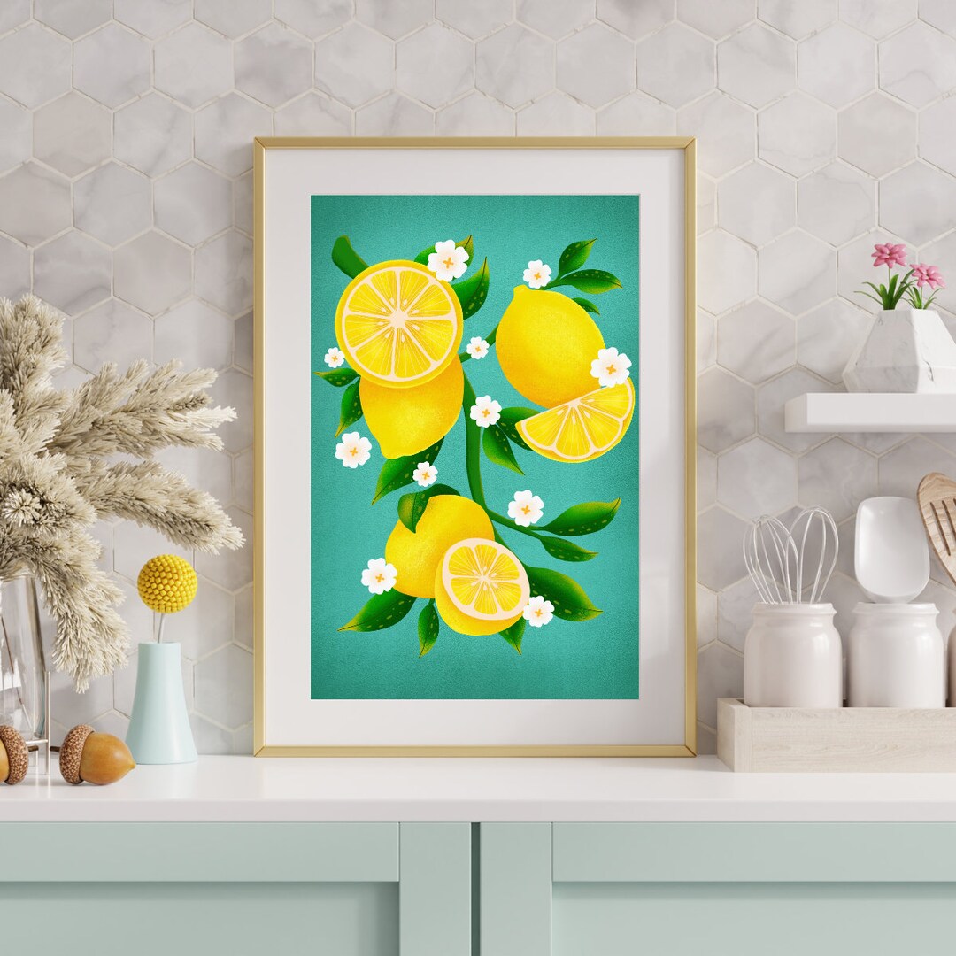 Lemon Blooms Art Print, Botanical Print, Kitchen Decor, Wall Art ...