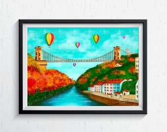 Clifton Suspension Bridge print, Bristol, UK Print / Poster, Travel Illustration A5, A4, A3