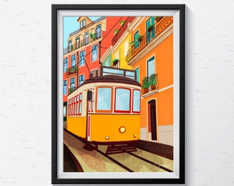 Lissabon, Portugal Poster, Reise-Illustration A5, A4, A3