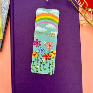 Bee-Happy Bookmark: Illustrated Velvet Laminated Bookmark