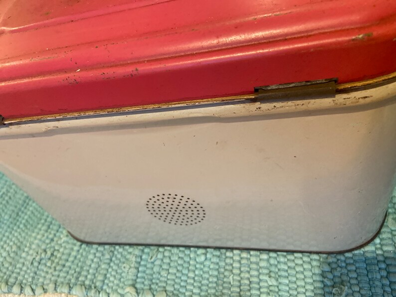 Vintage Tin Metal Bread Box Hinged Red Lid 1950 Etsy