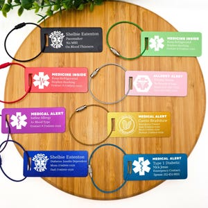 Emergency Medical Alert Card, Engraved Aluminum Tag, Allergy Alert, Medical ID, Personalized Metal Luggage Tag, Bag ID Suitcase Backpack tag