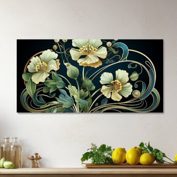 Art Nouveau Remix: Whimsical Nature and Geometric Designs - Digital Print - Harmonious Fusion of Art Forms with Modern Geometric Patterns