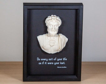 Marcus Aurelius bust in frame with personalized quote | Wall Decor | Stoic Art