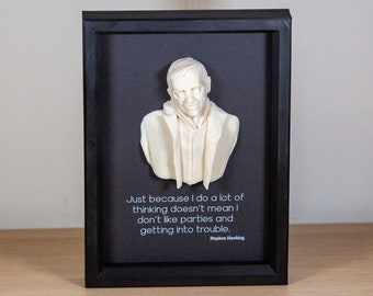 Stephen Hawking - 3D Printed Photo Frame with Bust and Personalized Quote, Wall Decoration