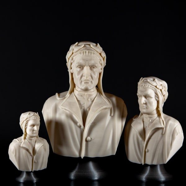 Dante Alighieri 3D-printed Bust, Exquisite Sculpture; Artistic Bookshelf Accent Statue