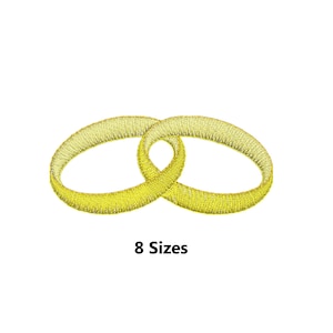 May include: Two gold interlocking rings, a symbol of love and commitment. This embroidery design is available in 8 sizes.