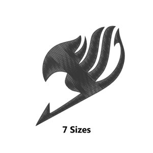 May include: Black and white stylized illustration of a stylized flame with a tail, resembling a mythical creature. The image includes the text "7 Sizes".