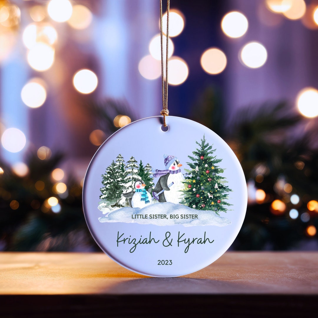 Personalized Little Sister, Big Sister Christmas Ornaments, Custom