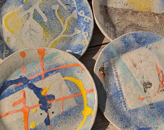 Handmade Ceramic Dessert Plate, Abstract Design, 20cm, Different Colors Available