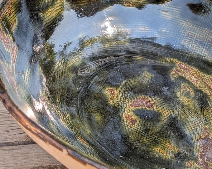 Handmade Ceramic Stoneware Bowl – Rustic Texture - Japanese Style Oribe Glaze