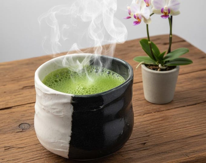 Black and White Chawan Matcha Bowl · Yin and Yang Ceramic Tea Cup · Japanese Pottery